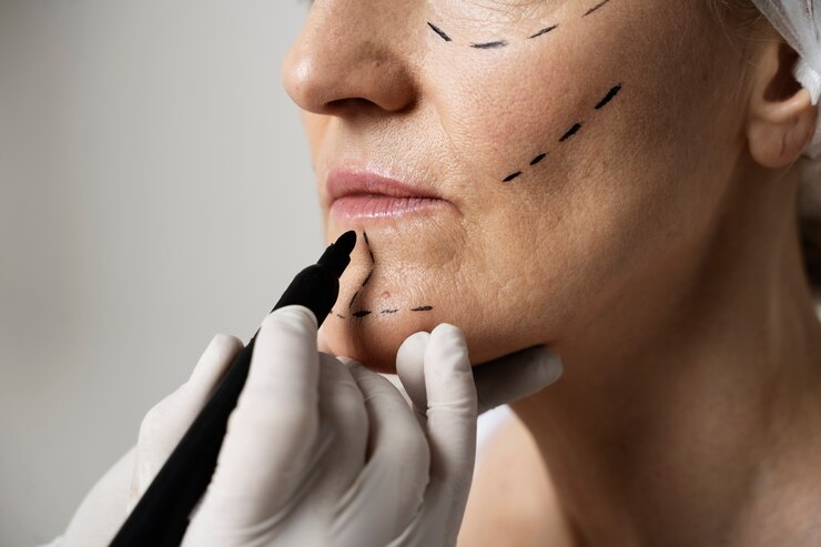 woman with marker traces face close up 23 2149349941